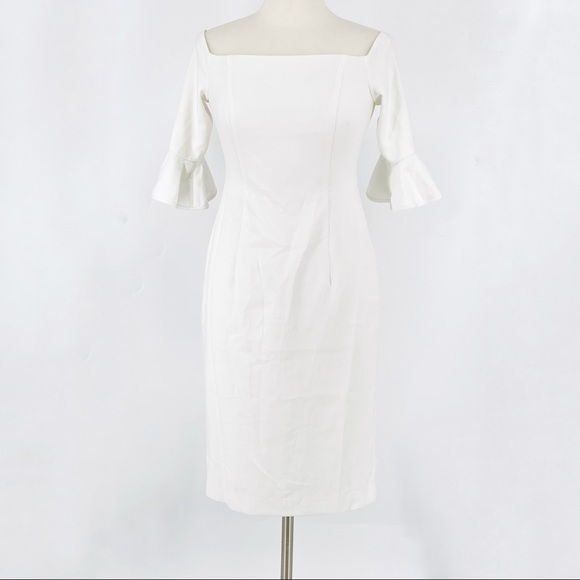 Black Halo Womens 8 Madigan Sheath Dress Off Shoulder Soft Knit Stretchy White - Picture 3 of 12